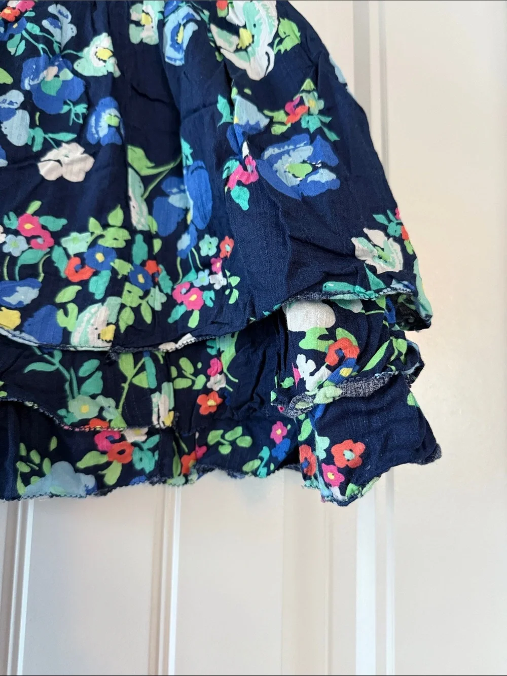 Gently worn Cherokee Mint Bunny Graphic Tee with Navy Floral Skirt Set
